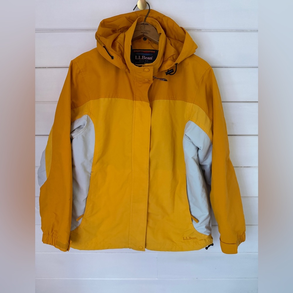 VTG LL Bean Nylon Jacket Outdoor Women MEDIUM Yellow OWV97 Double Zip